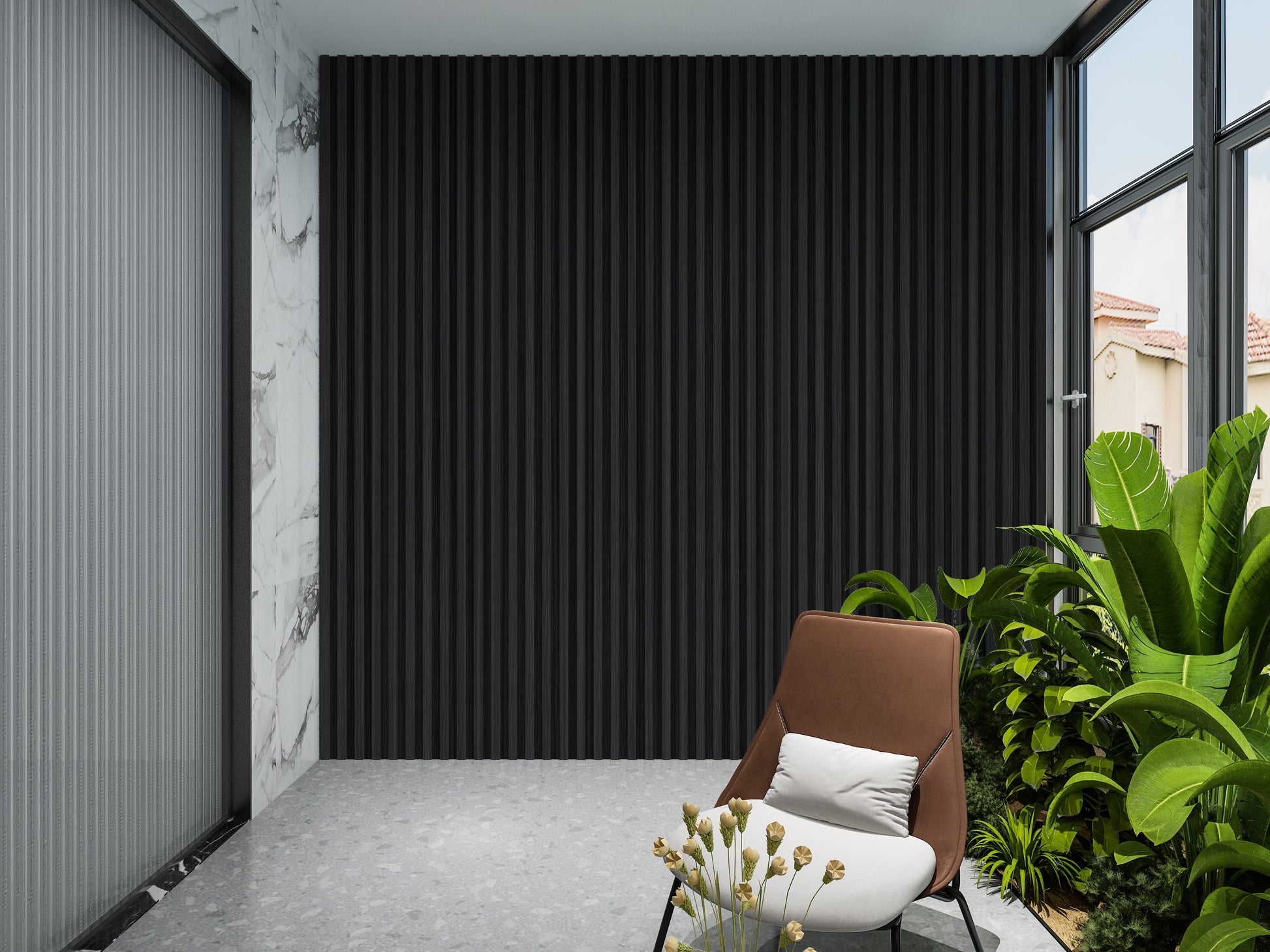 Ashen Oak WPC Fluted 3D Wall Panels. Wall Panels Hub. Balcony Design With WPC Fluted Wall Panels