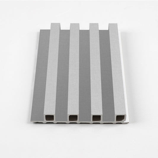 White brushed WPC fluted wall panel with vertical slat design and hollow core profile