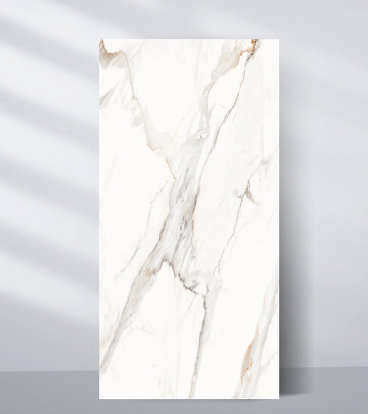 Luxury white marble veneer wall panel with soft gray and gold veining for modern interior walls