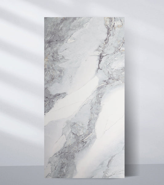 Light gray marble PVC wall panel with soft natural veining and luxury stone finish