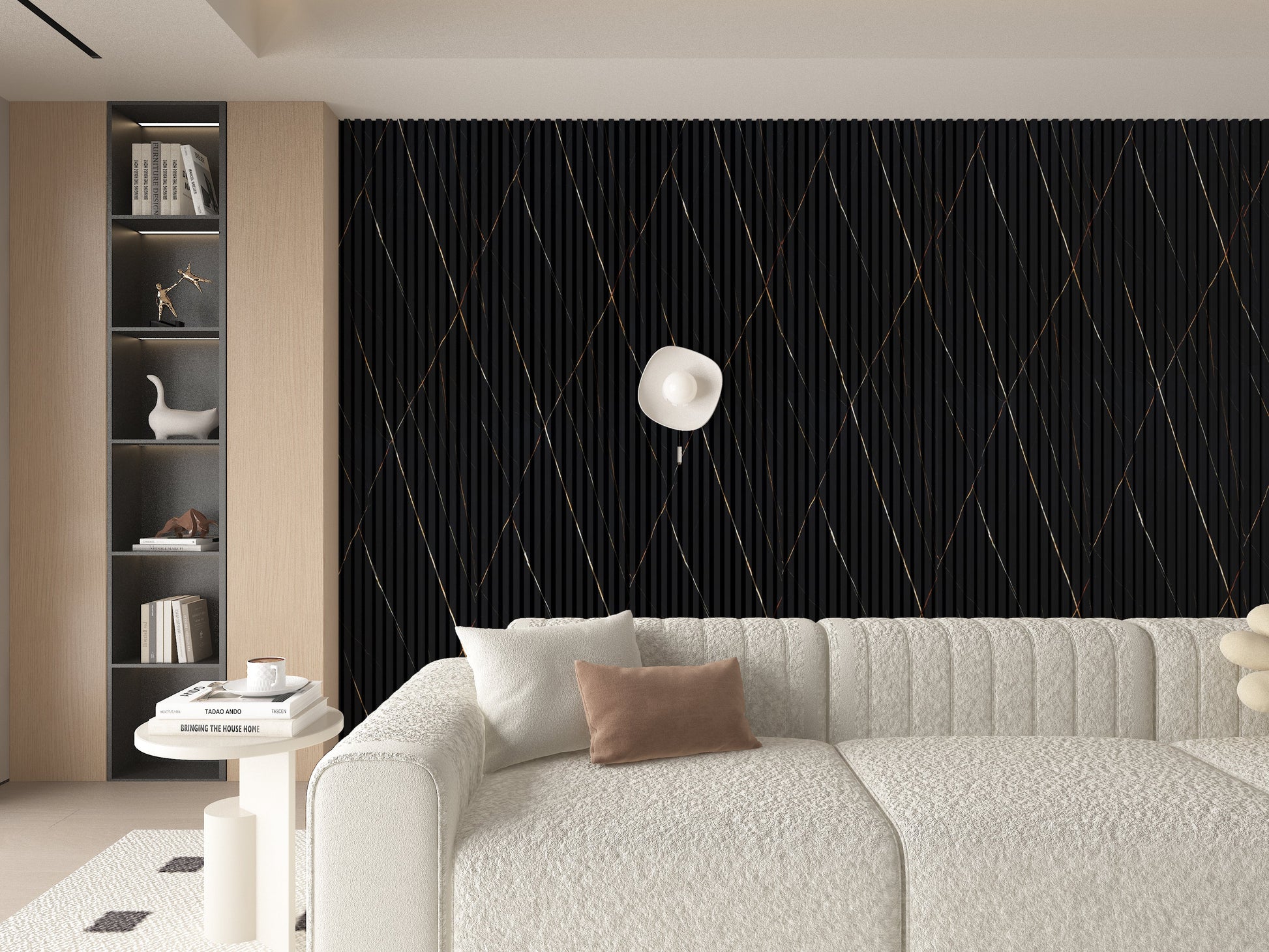 Noir Royale WPC Fluted 3D Wall Panels. Wall Panels Hub. Living Room Design With WPC Fluted Wall Panels