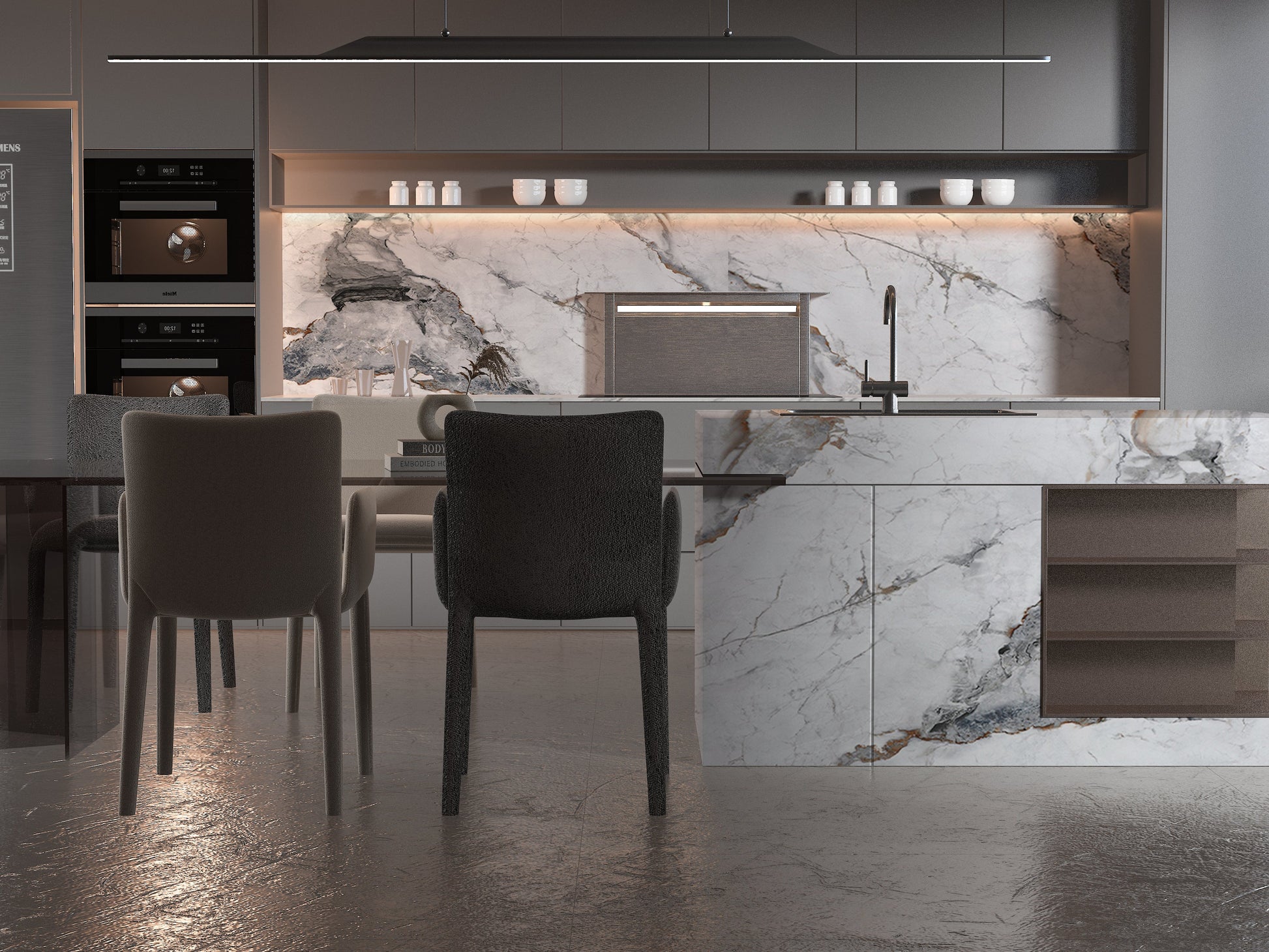 PVC 3D Marble Sheet Blue-Brown Veined. Wall Panels Hub. Kitchen Design From PVC Marble Sheets