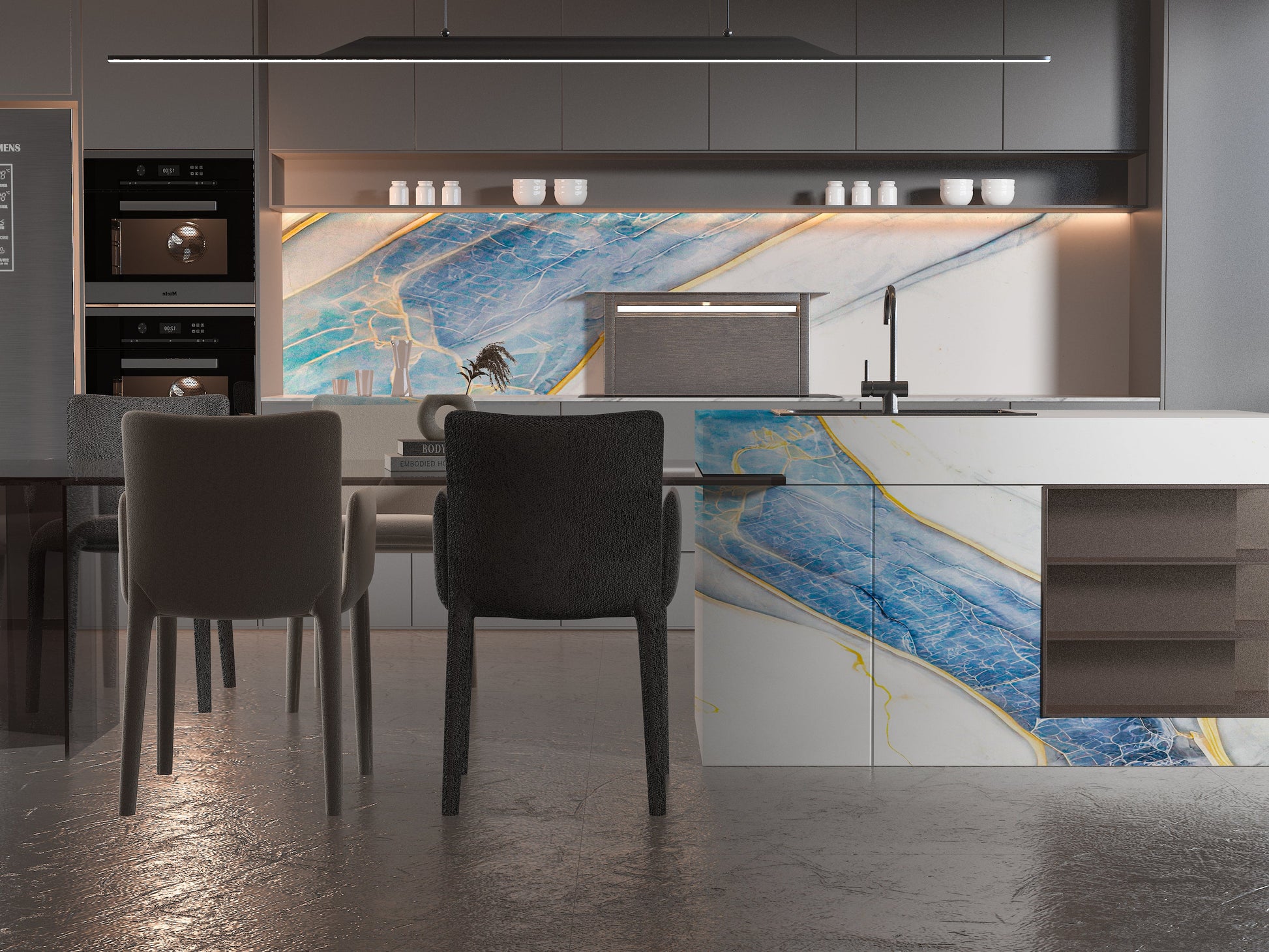 PVC 3D Marble Sheet Blue Drift. Wall Panels Hub. Kitchen Design From PVC Marble Sheets