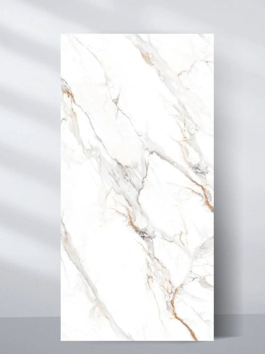 3D White Wave Azure PVC marble sheet in 4 x 8 ft size with soft gray and gold veining