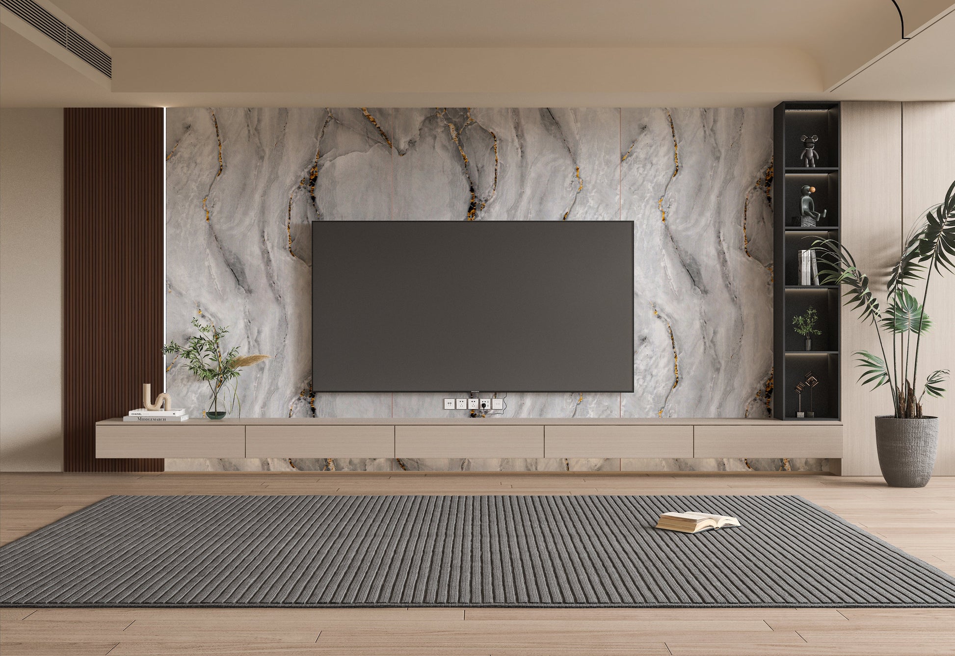 PVC 3D Marble Sheet Golden Mirage. Wall Panels Hub. Living Room With PVC Marble Sheets Design