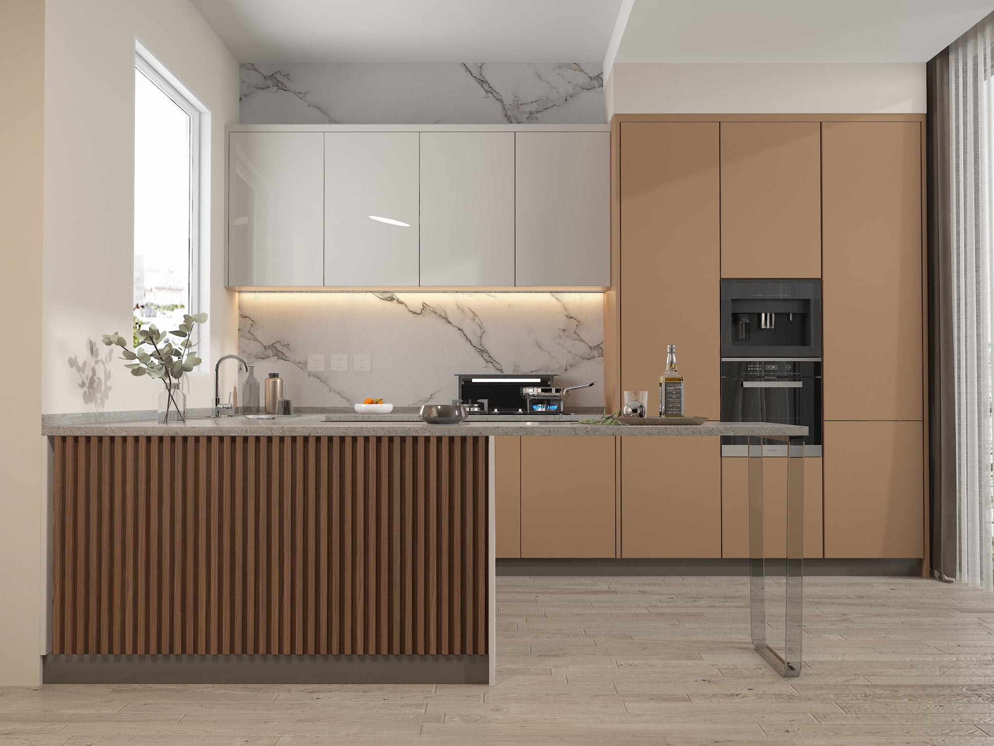 Midnight Elm WPC Fluted 3D Wall Panels. Wall Panels Hub. Kitchen Design From WPC Fluted Wall Panels