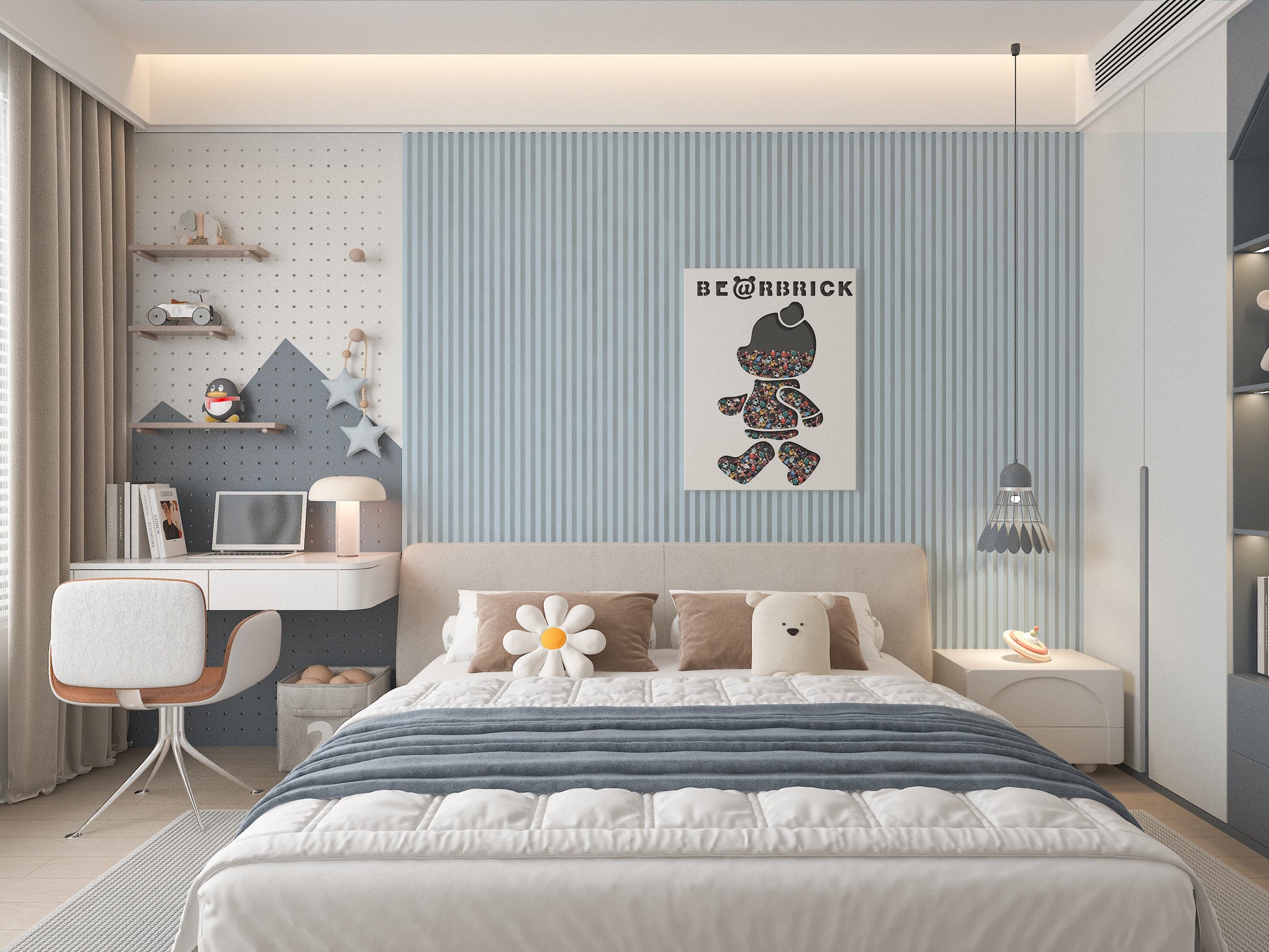10-Pack Blue WPC Fluted 3D Wall Panels Bedroom Design