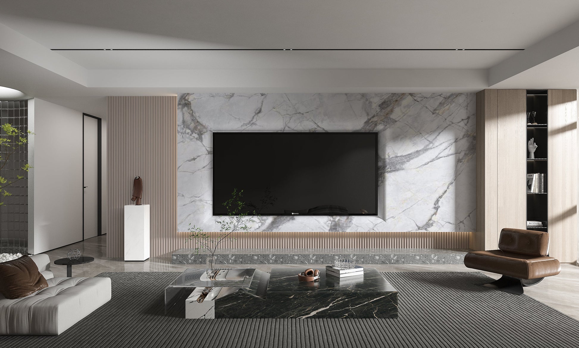 PVC 3D Marble Sheet Deep Veins. Wall Panels Hub. Living Room With PVC Marble Sheets Design