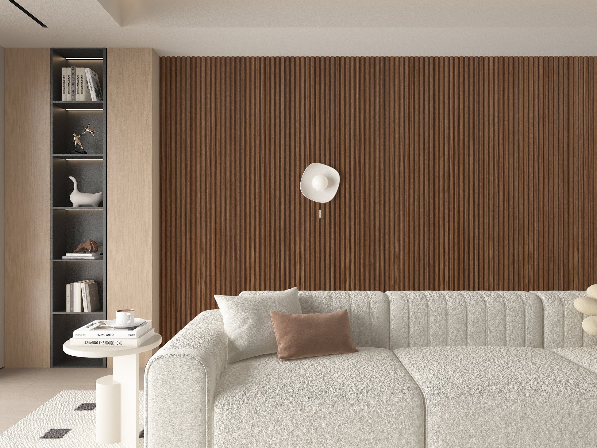 Midnight Elm WPC Fluted 3D Wall Panels. Wall Panels Hub. Living Room Design With WPC Fluted Wall Panels