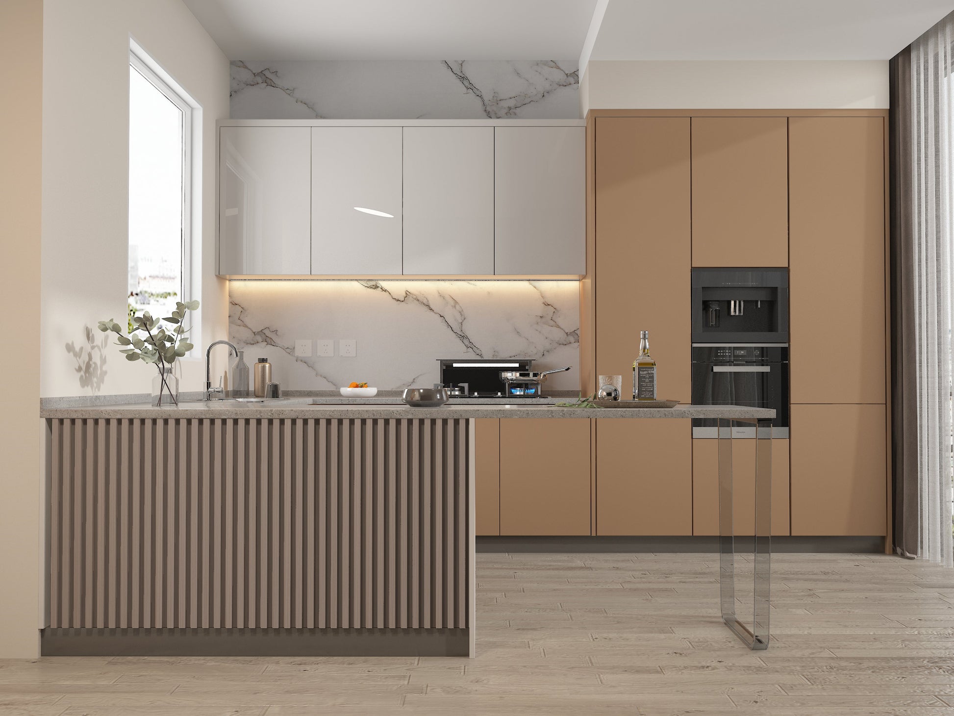 Cedar Oak WPC Fluted 3D Wall Panels. Wall Panels Hub. Kitchen Design From WPC Fluted Wall Panels