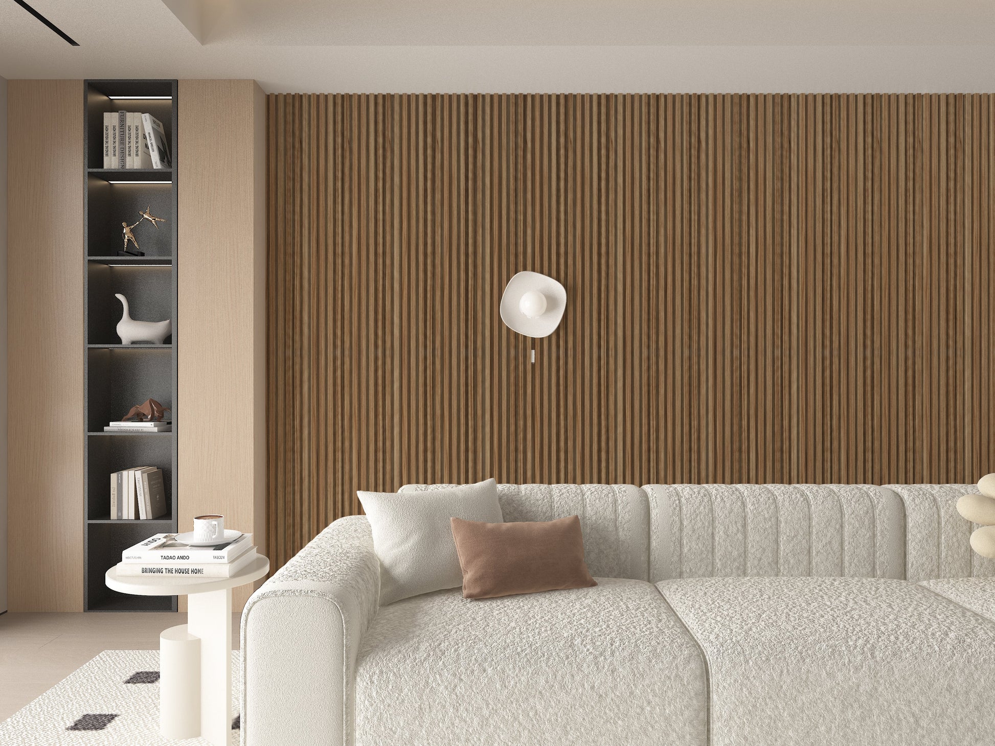 Rustic Maple WPC Fluted 3D Wall Panels. Wall Panels Hub. Living Room Design With WPC Fluted Wall Panels