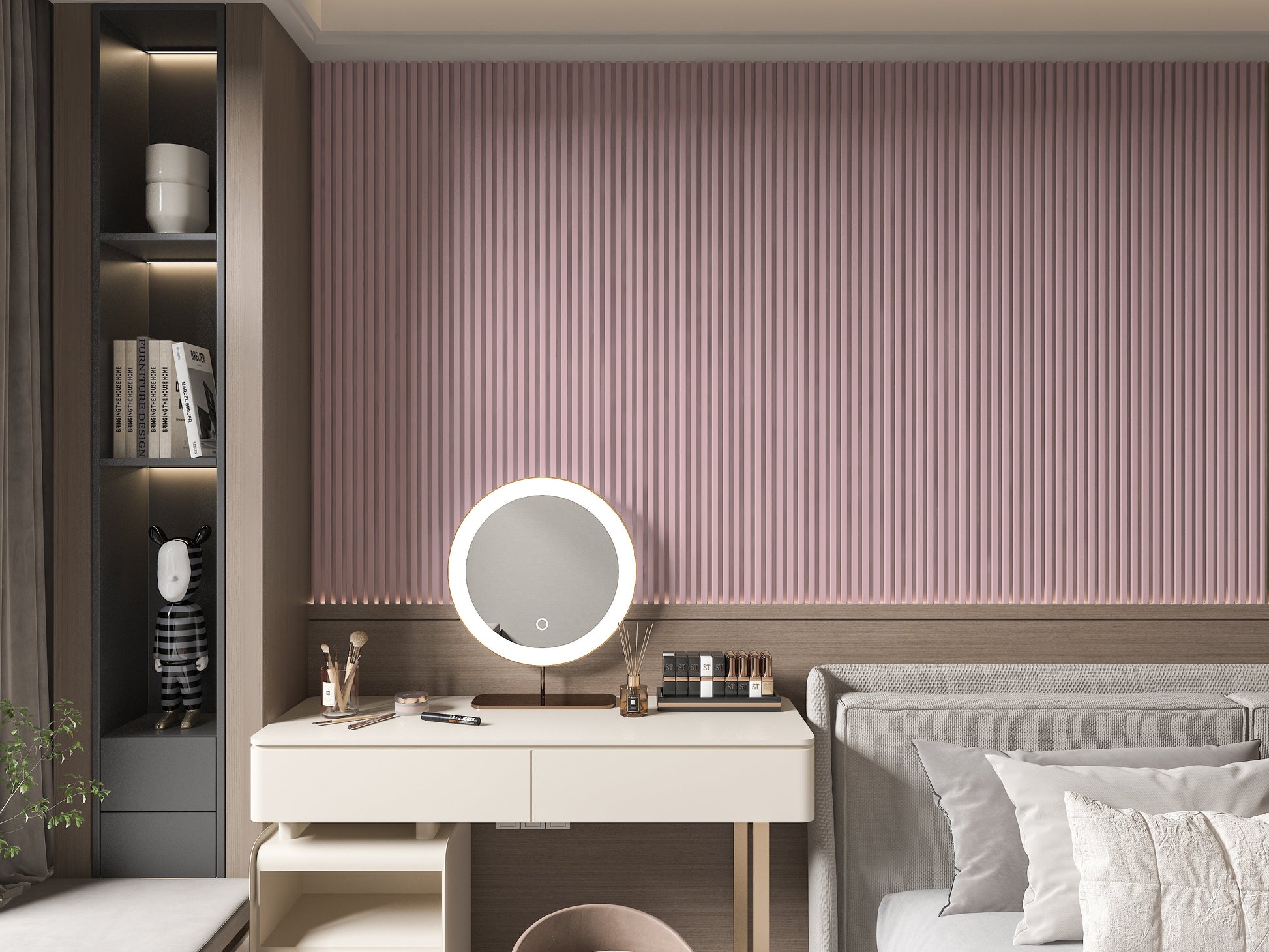 10-Pack Pink WPC Fluted 3D Wall Panels Lunch Design