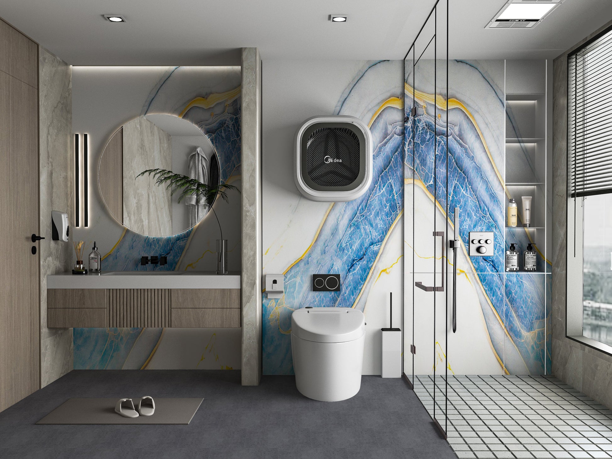 PVC 3D Marble Sheet Blue Drift. Wall Panels Hub. Bathroom Design From PVC Marble Sheets