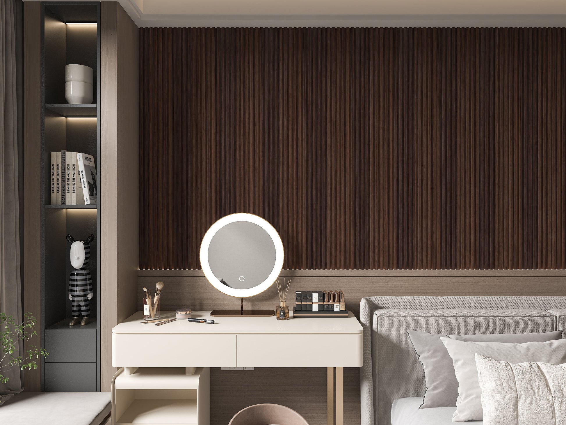 Dark Walnut WPC Fluted 3D Wall Panels. Wall Panels Hub. Living Room Design With WPC Fluted Wall Panels