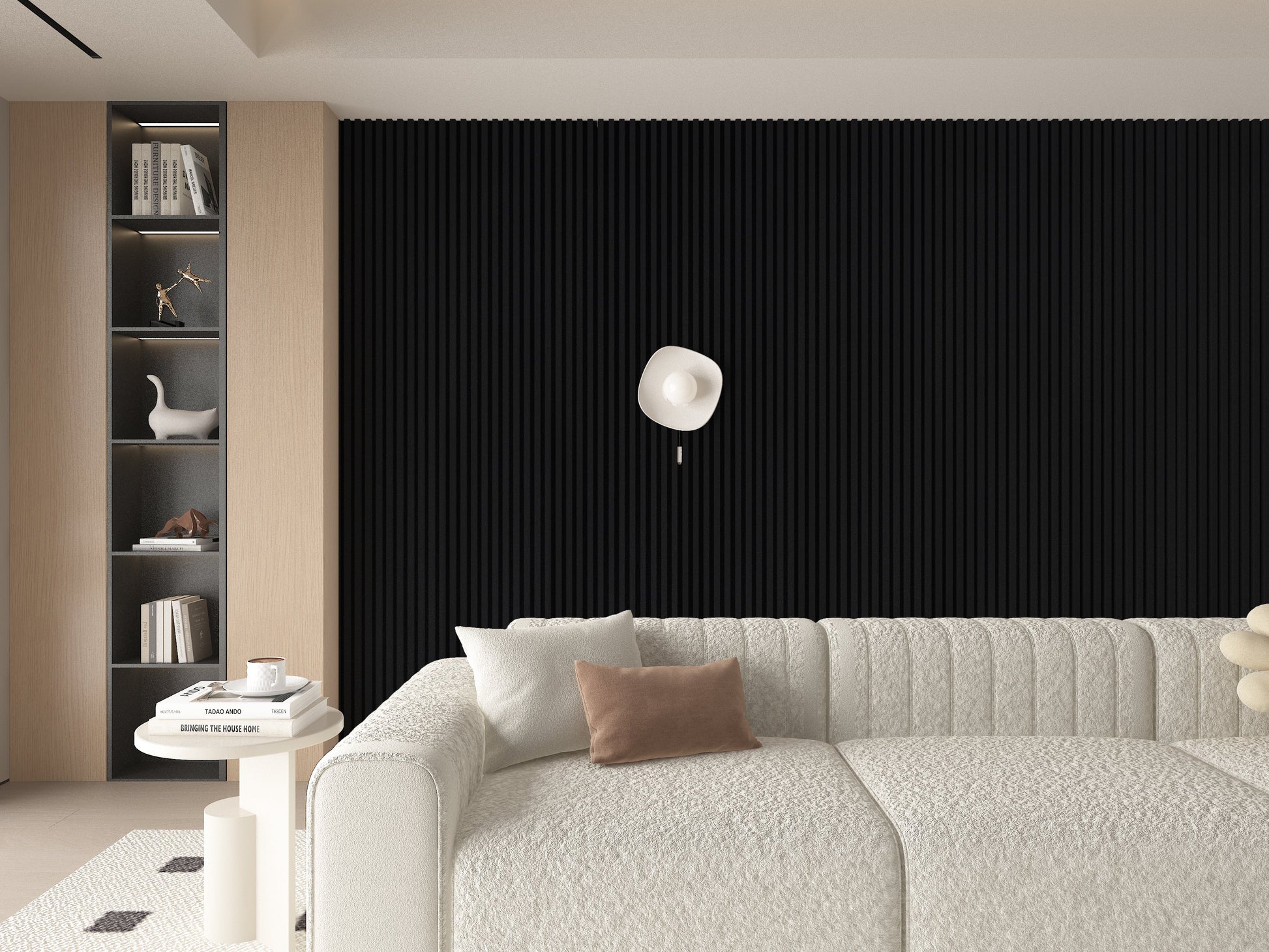 Luxe Noir WPC Fluted 3D Wall Panels. Wall Panels Hub. Living Room Design With WPC Fluted Wall Panels