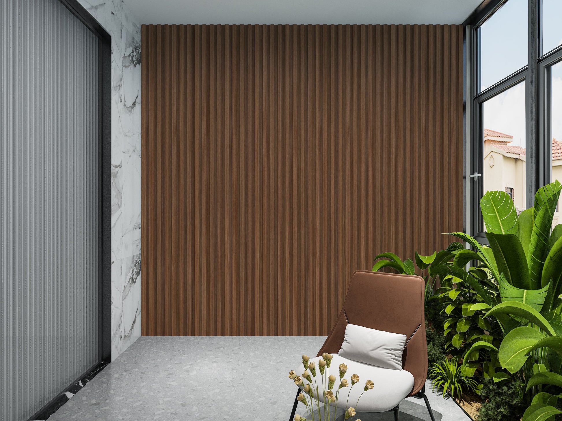Midnight Elm WPC Fluted 3D Wall Panels. Wall Panels Hub. Balcony Design With WPC Fluted Wall Panels
