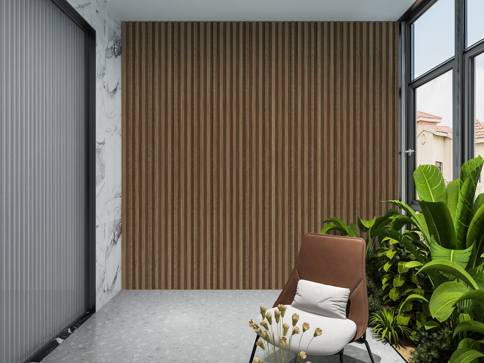 Rustic Maple WPC Fluted 3D Wall Panels. Wall Panels Hub. Balcony Design With WPC Fluted Wall Panels