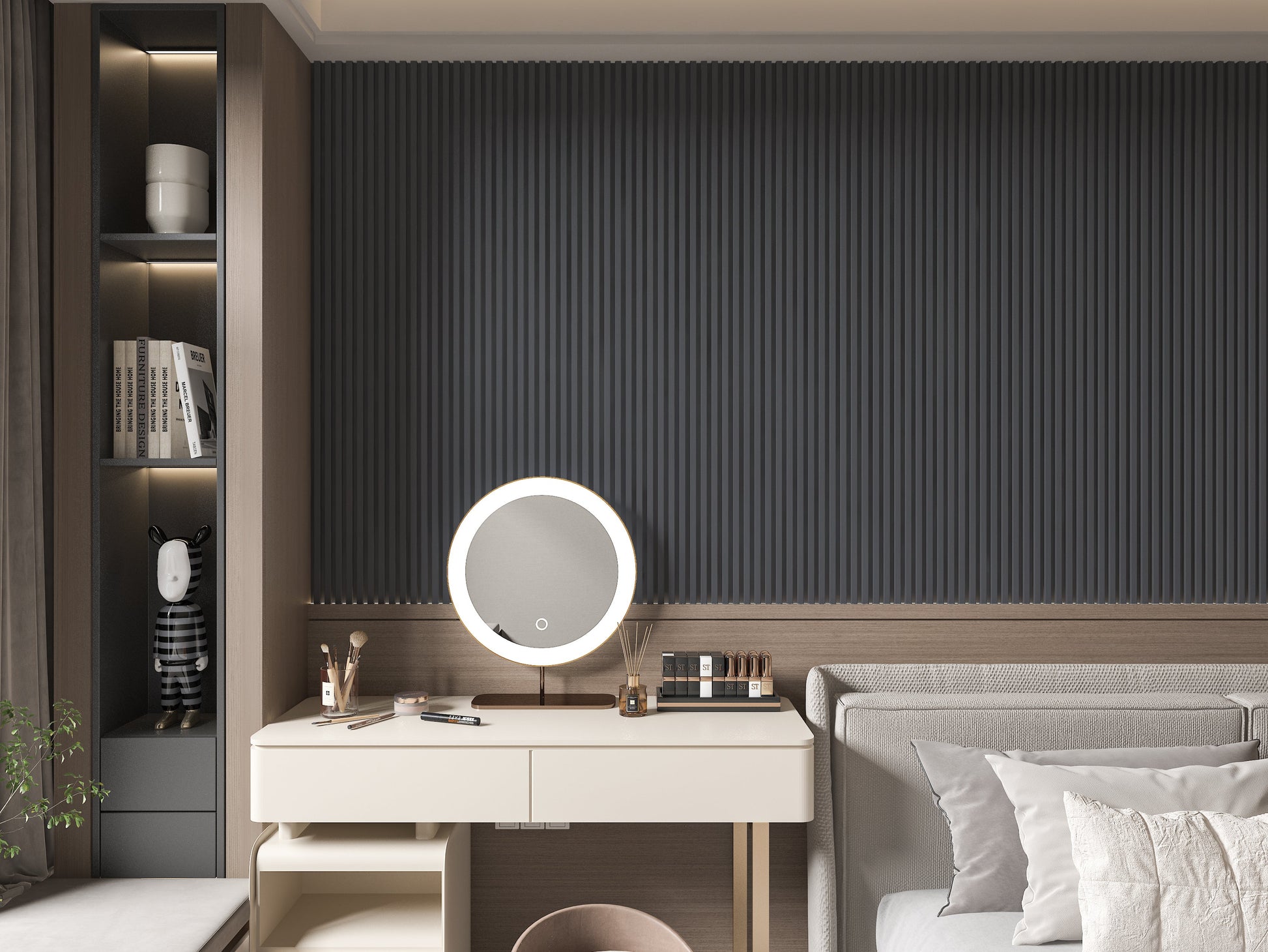 Silver Gray Metallic WPC Fluted 3D Wall Panels. Wall Panels Hub. Living Room Design With WPC Fluted Wall Panels