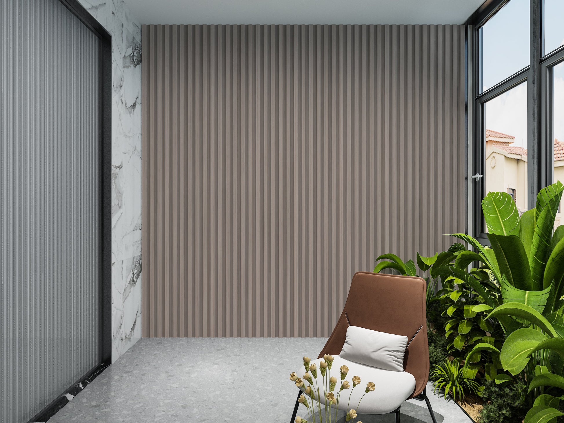 Cedar Oak WPC Fluted 3D Wall Panels. Wall Panels Hub. Balcony Design With WPC Fluted Wall Panels
