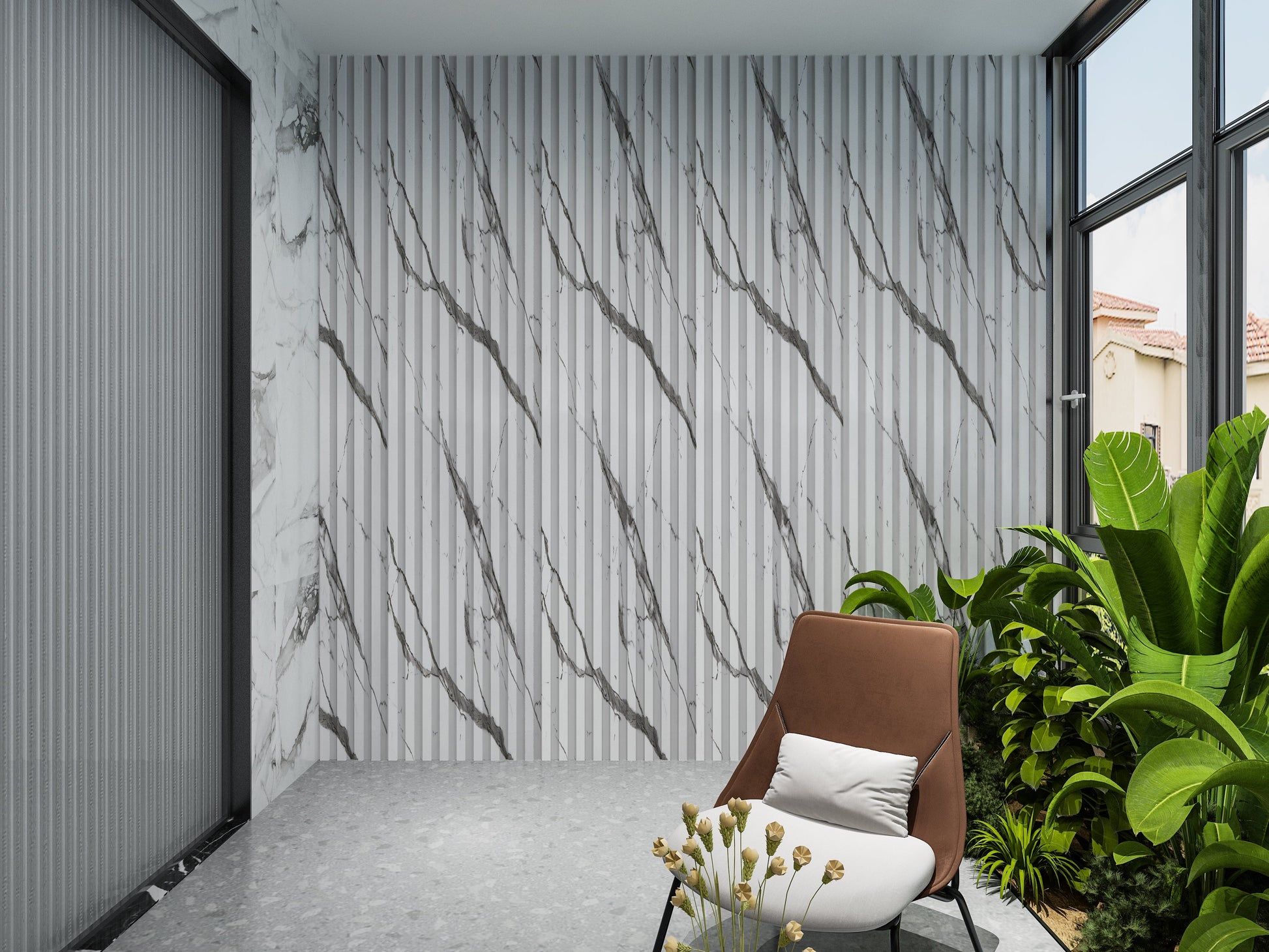 Gray Vain WPC Fluted 3D Wall Panels. Wall Panels Hub. Balcony Design With WPC Fluted Wall Panels