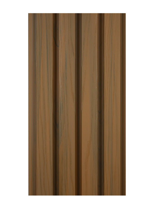 Wood-grain composite cladding panel with vertical fluted design for modern exterior wall siding