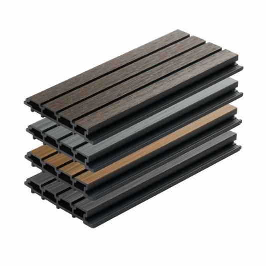Wood slat acoustic panel sample box with multiple color finishes for sound-absorbing wall panels