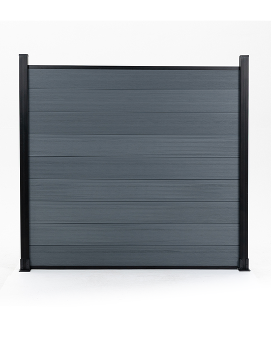 Composite co-extrusion fence panels in light gray for modern privacy fencing