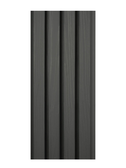 Black composite wide exterior cladding panel with vertical fluted wood-grain texture for modern wall siding