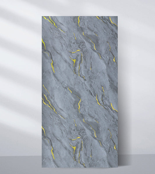Moonlit Vein marble PVC wall panel with soft gray stone texture and subtle gold veining, waterproof 4x8 ft decorative wall panel for modern interiors