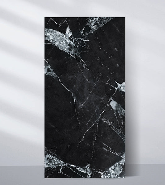 Black marble PVC wall panel with white veining waterproof 4x8 ft