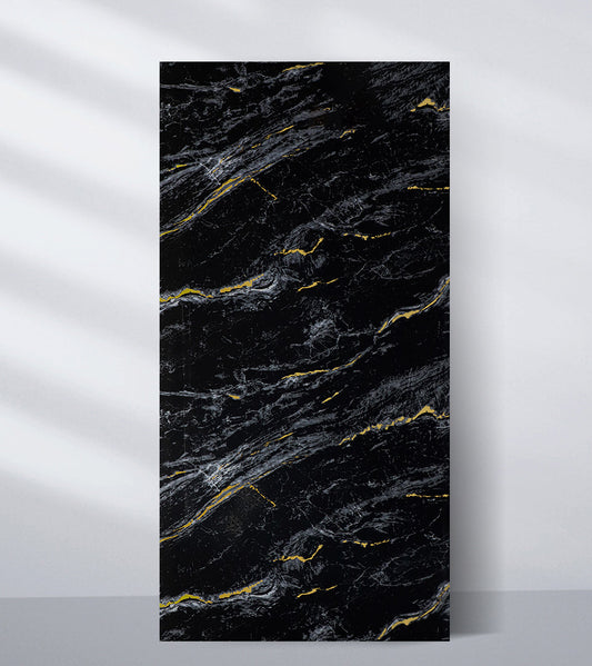 Black marble PVC wall panel with gold veining, waterproof 4x8 ft decorative wall panel