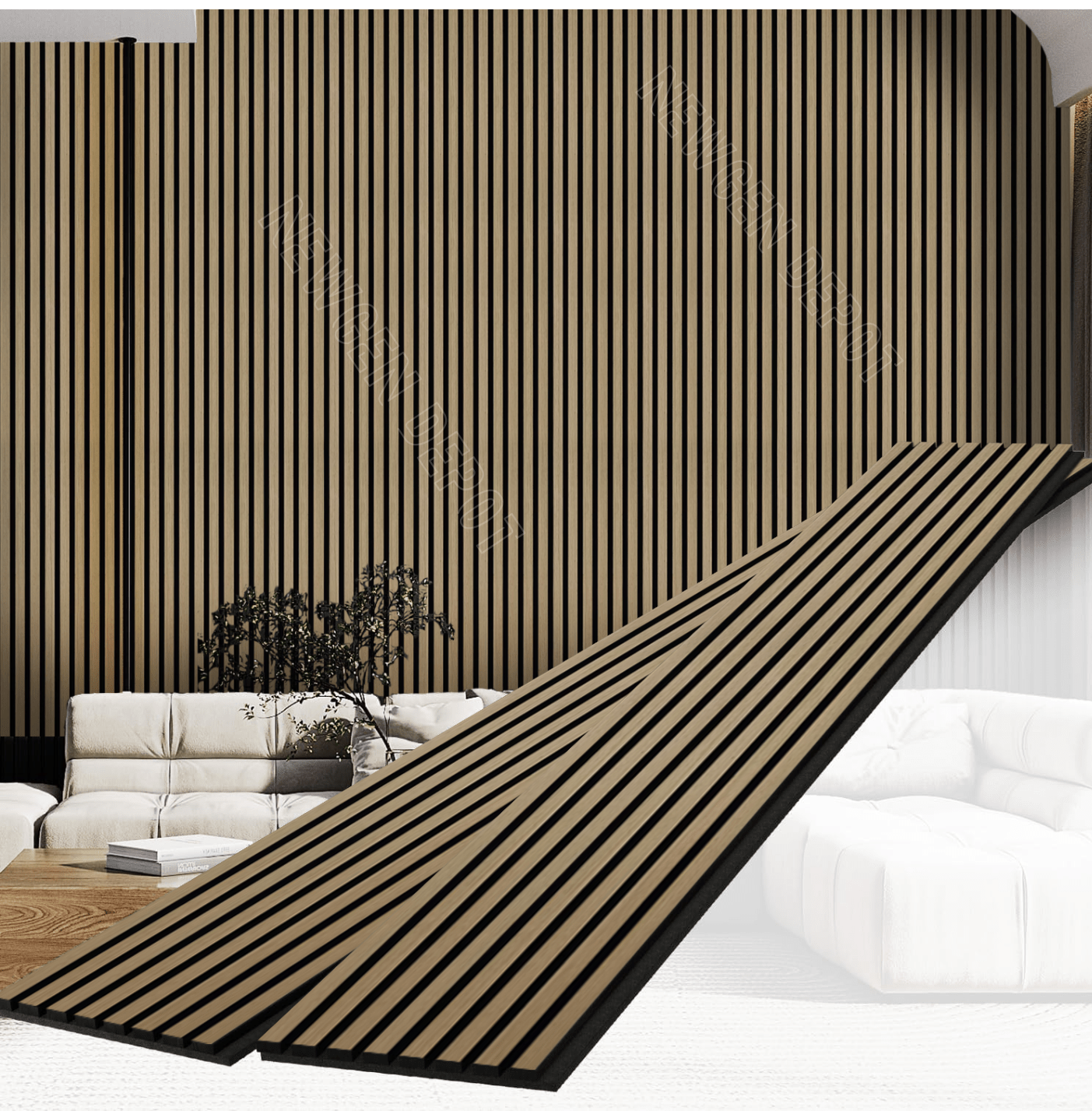 Wood Slat Acoustic Panels – Oak | 94.5” x 50.4” | 4 Pieces Covers 33 Sq. Wall Panels Hub
