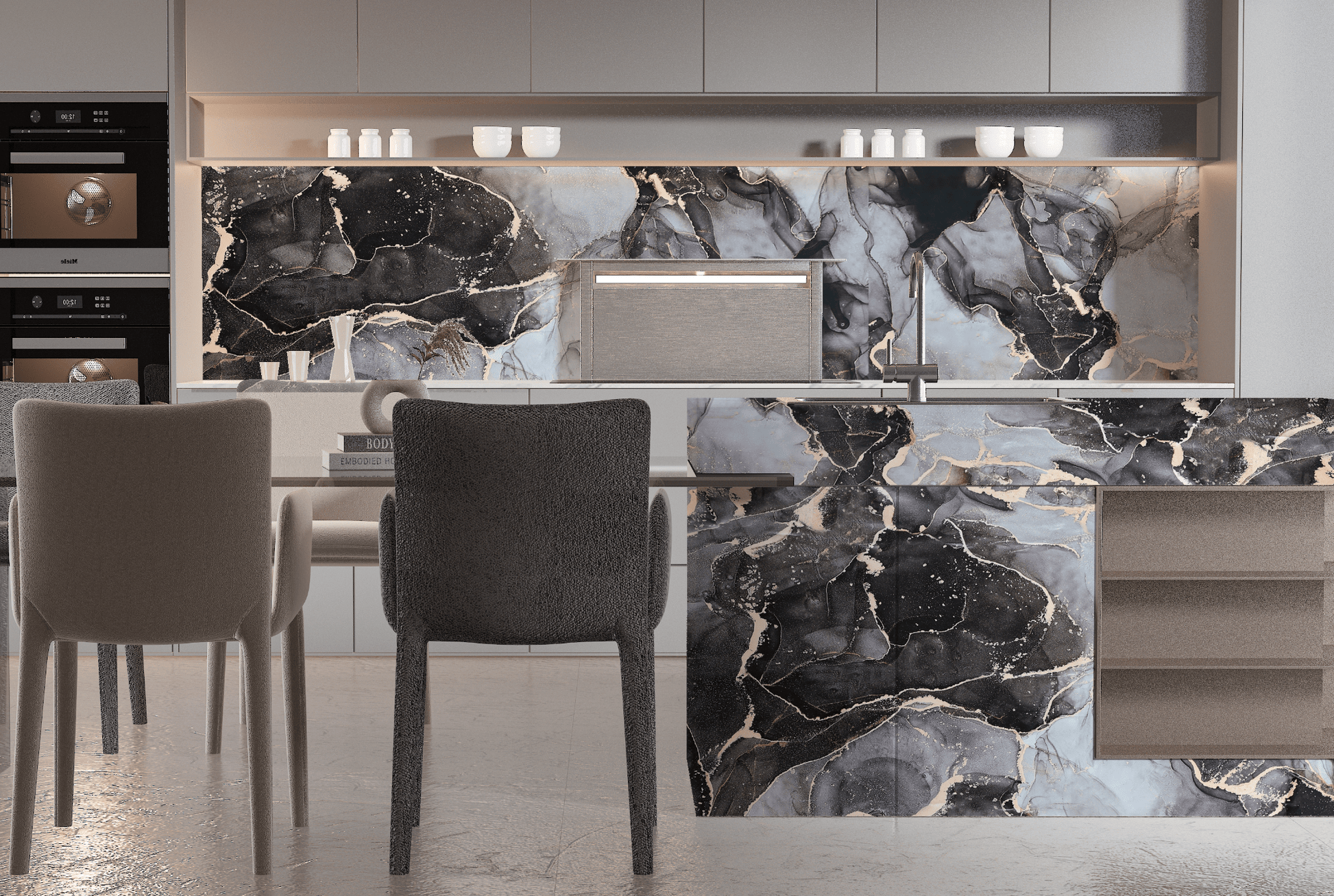 PVC 3D MARBLE SHEET GOLDEN BLACK ONYX. Wall Panels Hub. Kitchen Backsplash with PVC Marble sheets