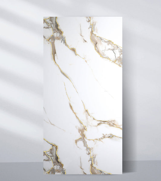 White PVC marble wall panel with elegant gold veining for luxury interior walls