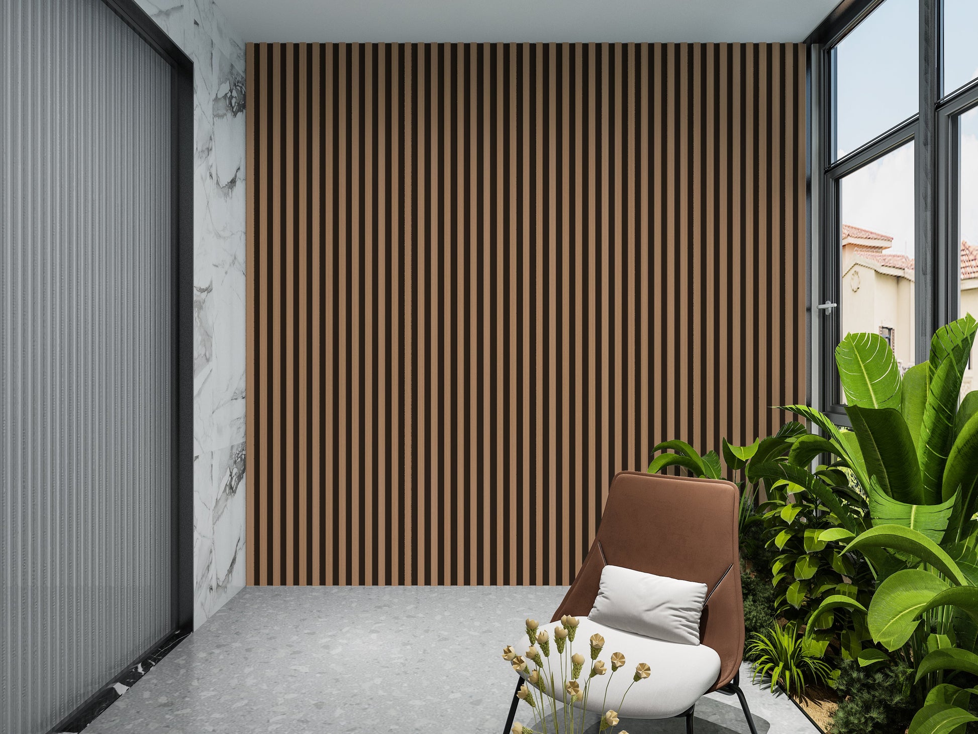 Maple Slate Black WPC Fluted 3D Wall Panels. Wall Panels Hub. Balcony Design With WPC Fluted Wall Panels