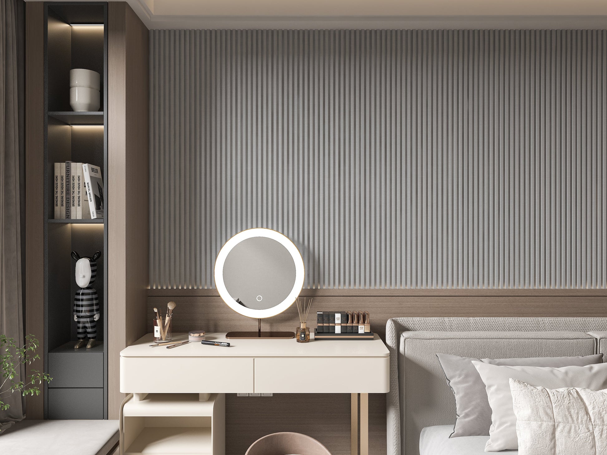 White linen WPC Fluted 3D Wall Panels. Wall Panels Hub. Bedroom Wall Design