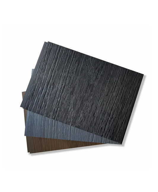 WPC composite fence panel boards in black, gray, and brown wood-grain finishes for privacy fencing