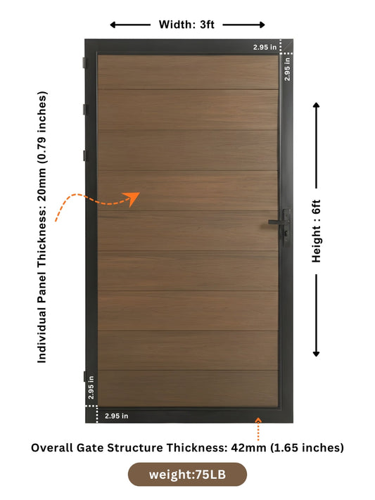 walnut WPC single fence gate 3x6 ft durable composite garden gate