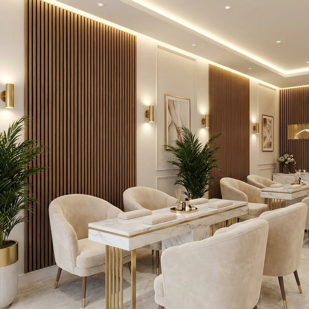 Luxury walnut acoustic panel accent wall interior design