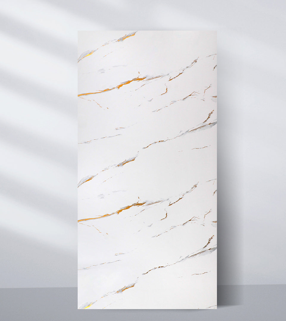 White marble PVC wall panel with subtle gold veining for luxury interior walls