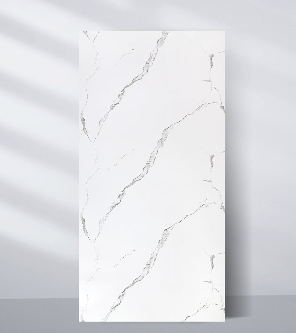 White marble PVC wall panel with soft gray veining and elegant stone texture