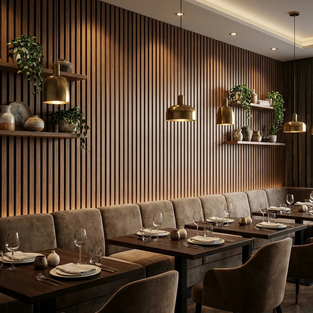 Walnut wood acoustic panel with 3-sided veneer for noise reduction