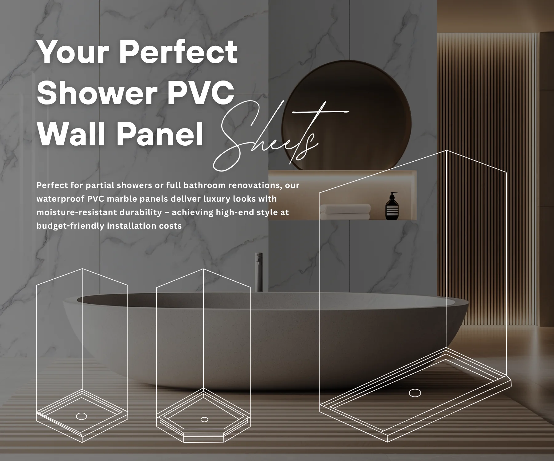 Waterproof PVC marble shower wall panels for modern bathroom renovation and luxury interiors