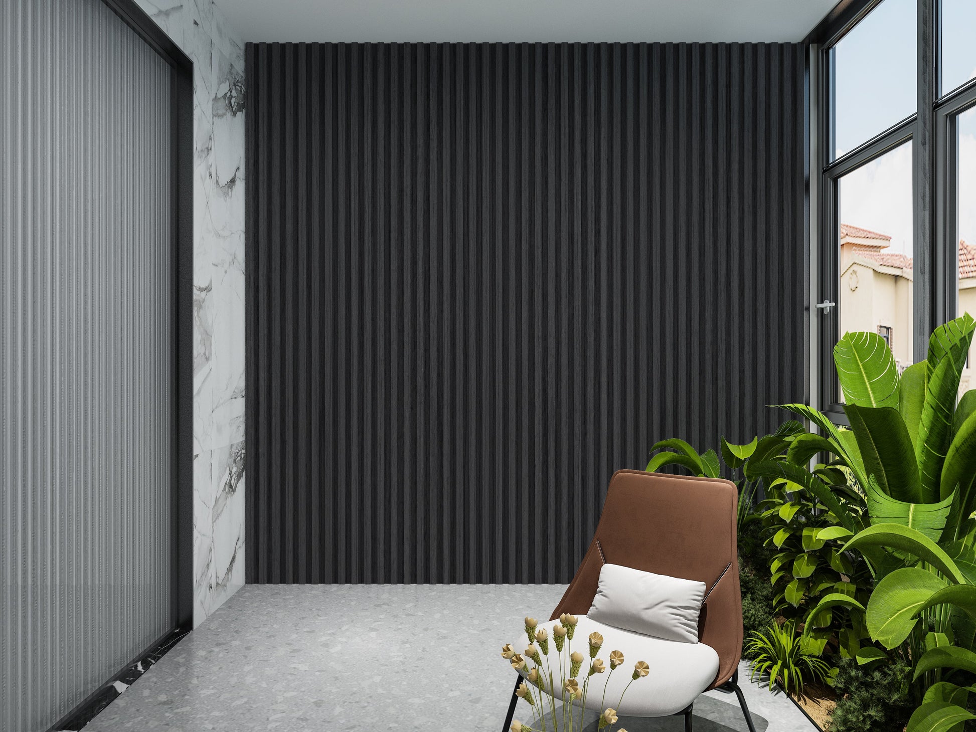 Black Timber WPC Fluted 3D Wall Panels. Wall Panels Hub. Balcony Design With WPC Fluted Wall Panels