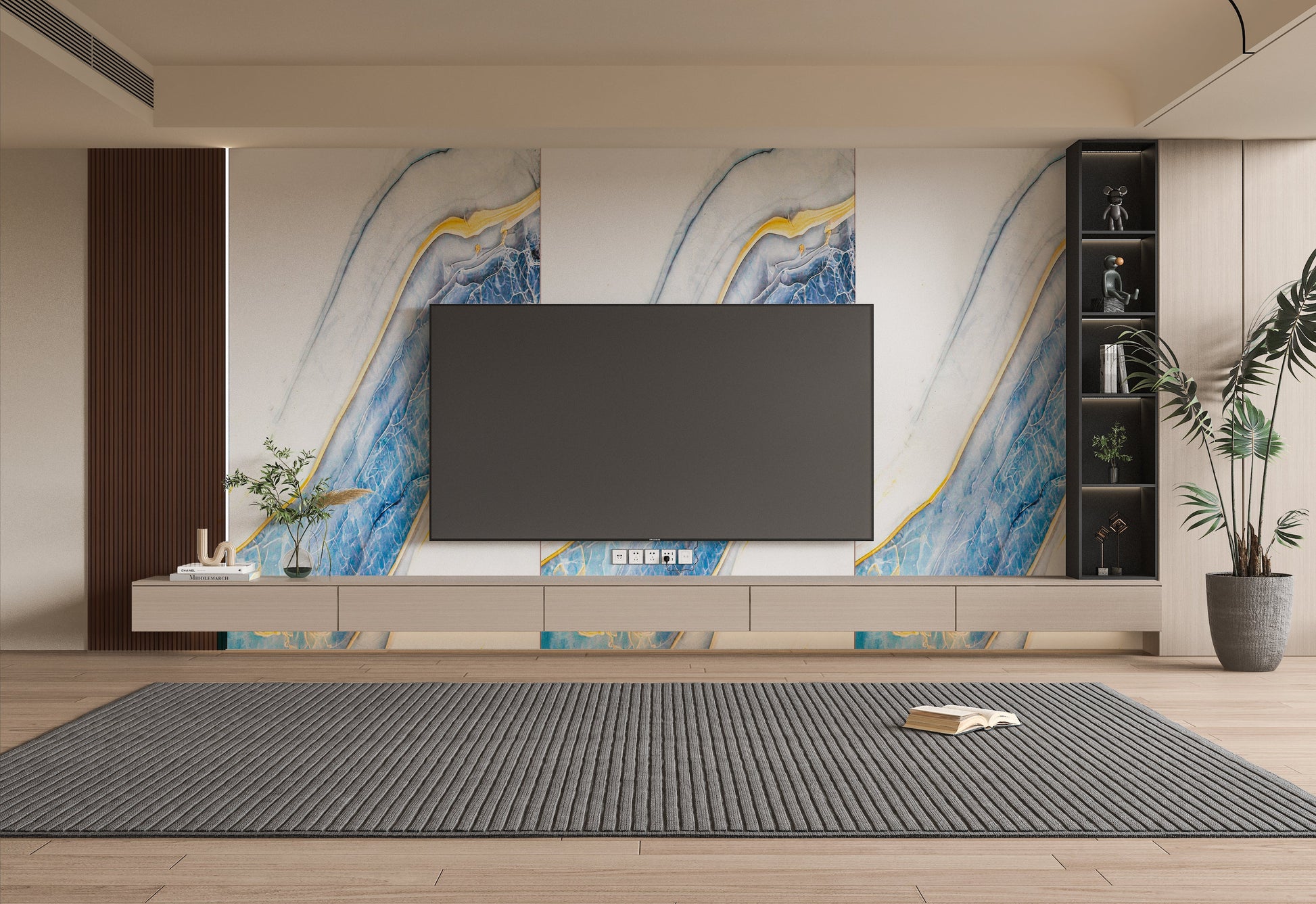 PVC 3D Marble Sheet Blue Drift. Wall Panels Hub. Tv Wall Design