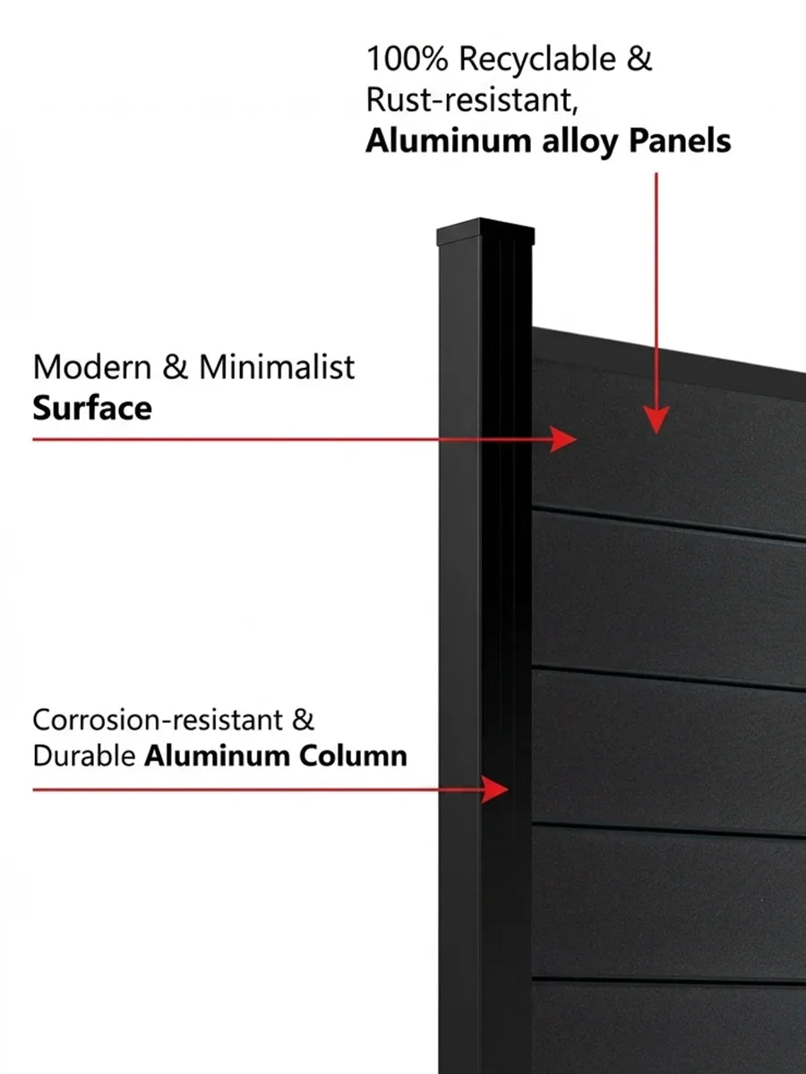 black aluminum solid fence panel 6 ft by 6 ft full privacy outdoor fencing