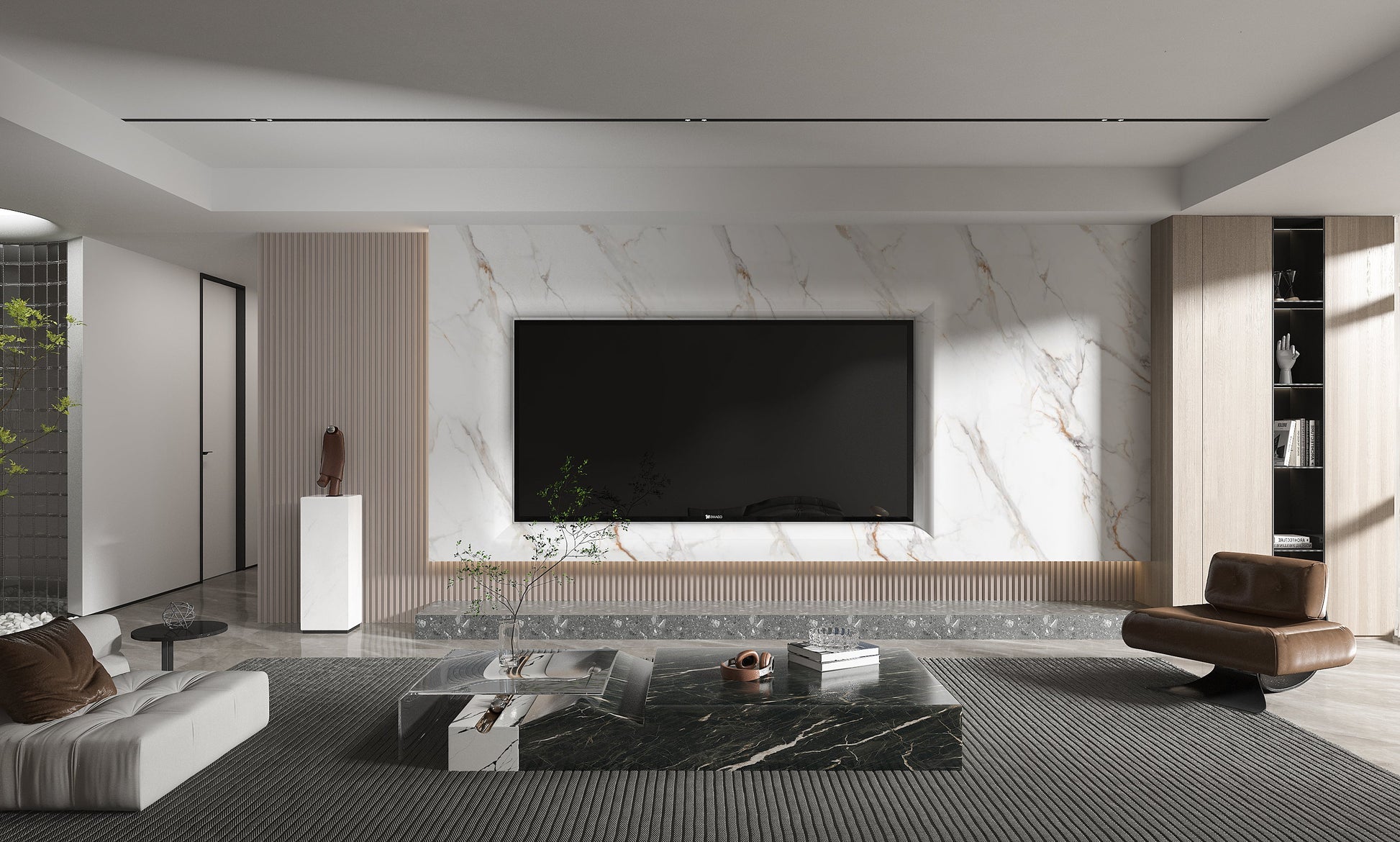 PVC 3D Marble Sheet Whitewave Azure. Wall Panels Hub. Living Room  With PVC Marble Sheets Design