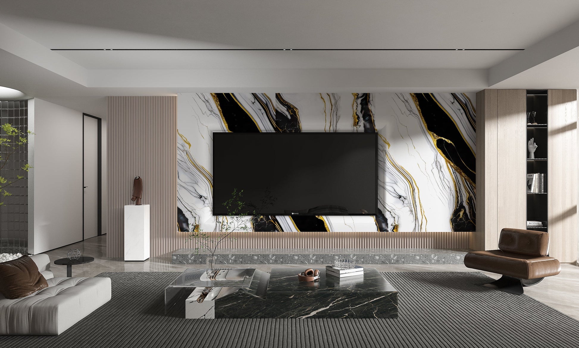 PVC 3D Marble Sheet Auric. Wall Panels Hub. Living Room  With PVC Marble Sheets Design
