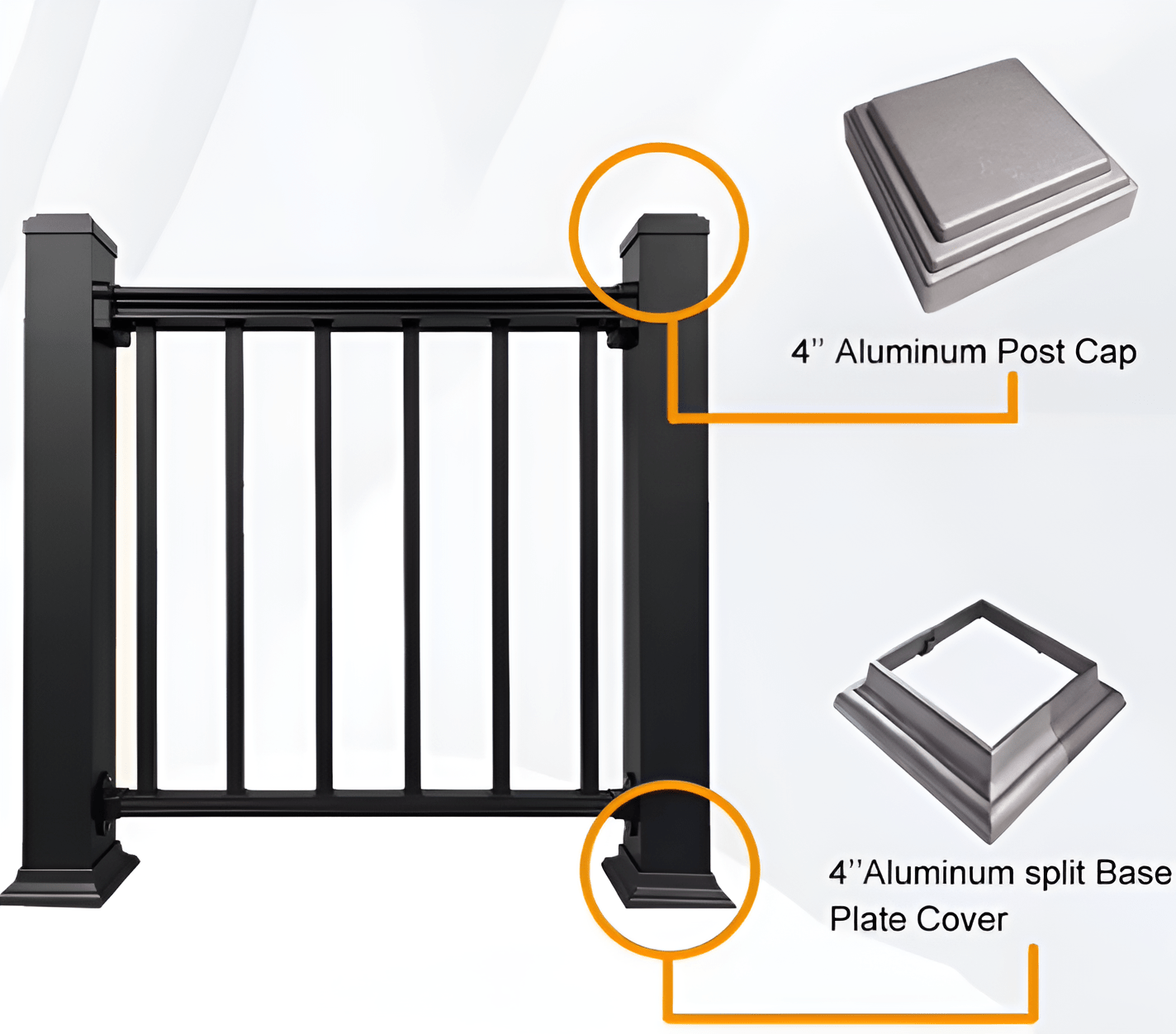 Aluminum Post Cap Aluminum SplitBase Plate Cover for Deck Railing System