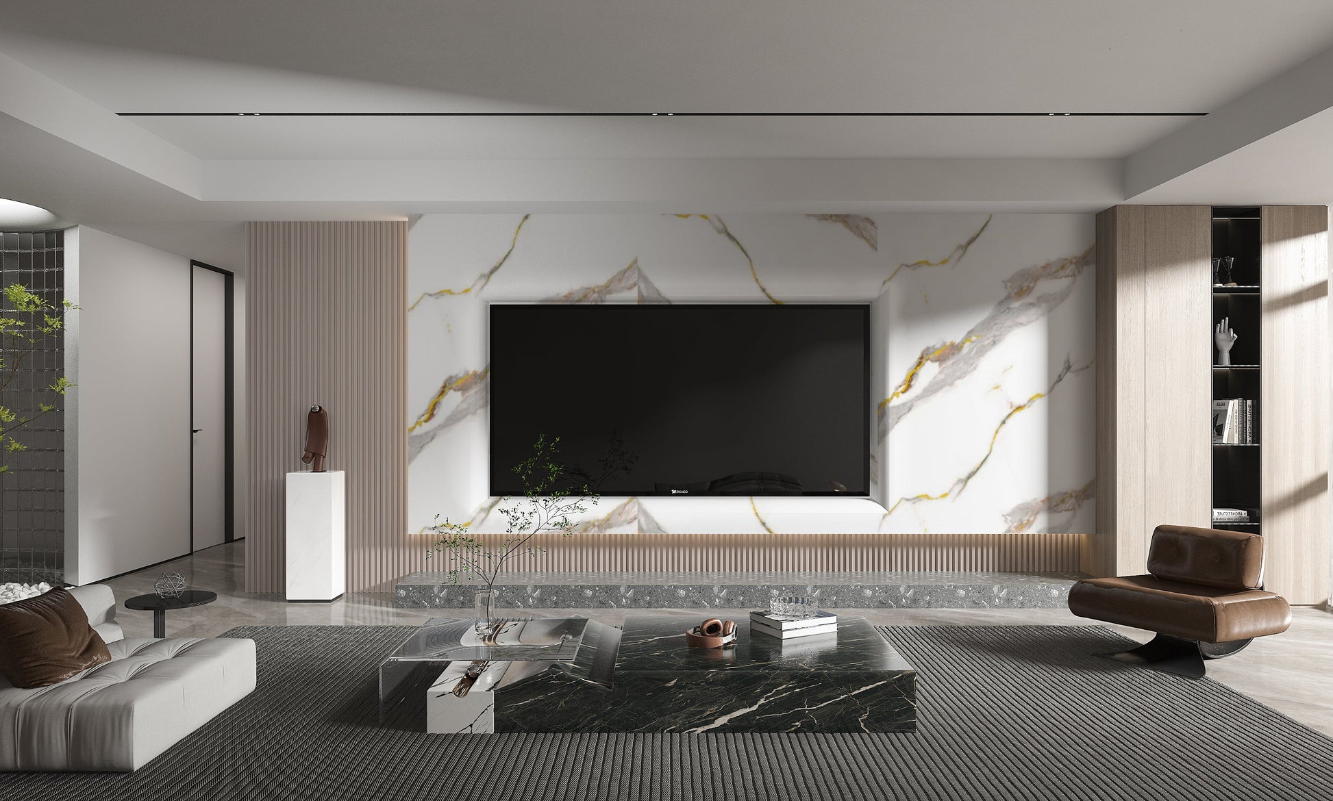 PVC 3D Marble Sheet Silver Stream. Wall Panels Hub. Living Room  With PVC Marble Sheets Design